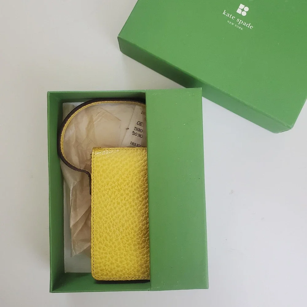 Kate Spade Yellow Pebbled Leather Flip Phone Wristlet Case Gold Hardware NEW NWT